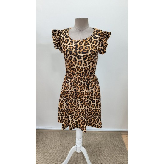 Kadın Kısa Fırfır Kollu Yakası Açık Leopar Desenli Kısa Kiloş Süprem Elbise, 31154 Kadın Kısa Fırfır Kollu Yakası Açık Leopar Desenli Kısa Kiloş Süprem Elbise, 31154