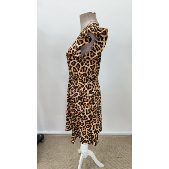 Kadın Kısa Fırfır Kollu Yakası Açık Leopar Desenli Kısa Kiloş Süprem Elbise, 31154 Kadın Kısa Fırfır Kollu Yakası Açık Leopar Desenli Kısa Kiloş Süprem Elbise, 31154