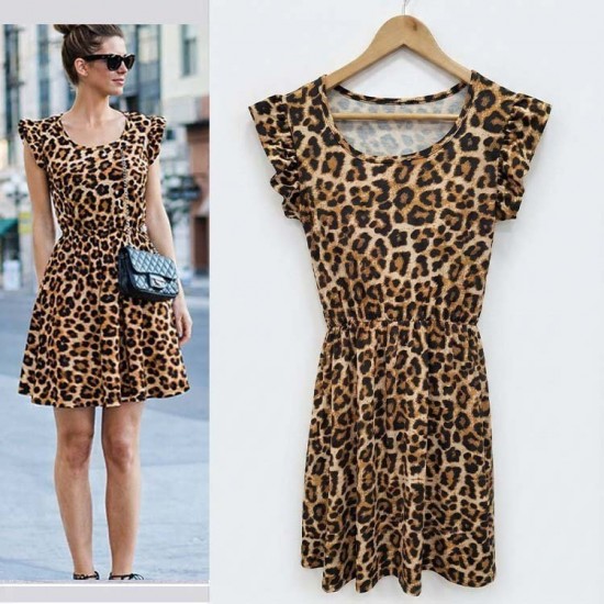 Kadın Kısa Fırfır Kollu Yakası Açık Leopar Desenli Kısa Kiloş Süprem Elbise, 31154 Kadın Kısa Fırfır Kollu Yakası Açık Leopar Desenli Kısa Kiloş Süprem Elbise, 31154