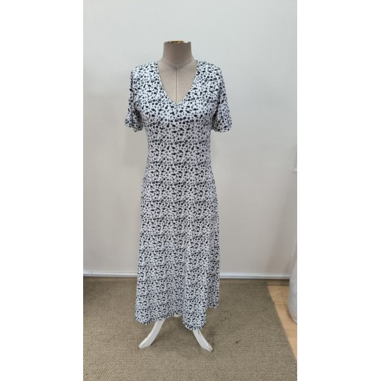 Kadın Kısa Kollu V Yakalı Yandan Yırtmaçlı çiçek Desenli Midi Süprem Elbise, 31157