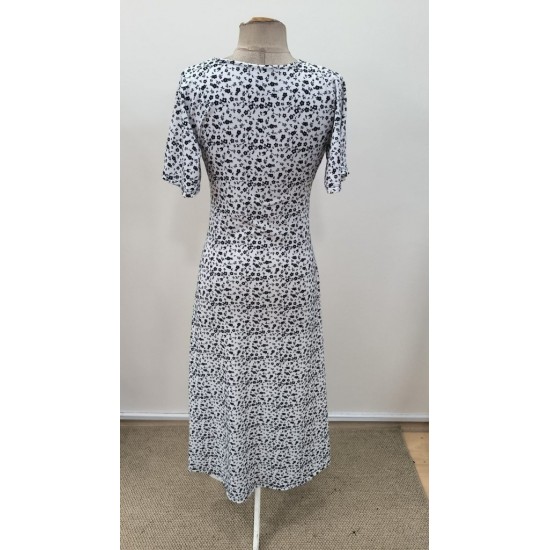 Kadın Kısa Kollu V Yakalı Yandan Yırtmaçlı çiçek Desenli Midi Süprem Elbise, 31157