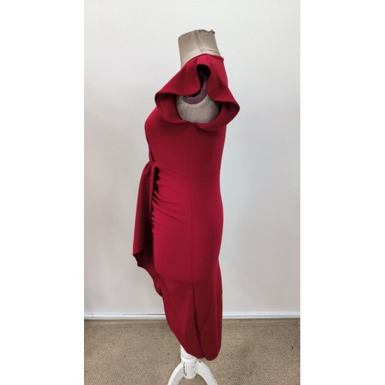 Kadın Kısa Fırfır Kollu Kruvaze Yakalı önden çapraz Detaylı Midi Janjan Krep Elbise , 31163