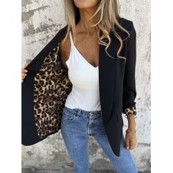 Women' S Long-sleeved, Collared, Open-front Jacket With Leopard Print Detail And Lined Satin., 31162