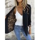 Kadın Uzun Kollu Yakalı önü Açık Leopar Desen Detaylı Astarlı Atlas Ceket, 31162