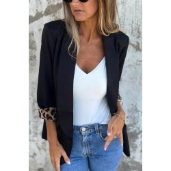 Kadın Uzun Kollu Yakalı önü Açık Leopar Desen Detaylı Astarlı Atlas Ceket, 31162