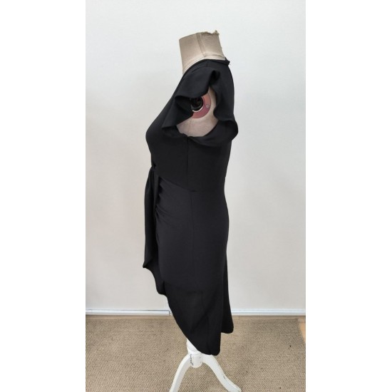 Kadın Kısa Fırfır Kollu Kruvaze Yakalı önden çapraz Detaylı Midi Janjan Krep Elbise , 31165