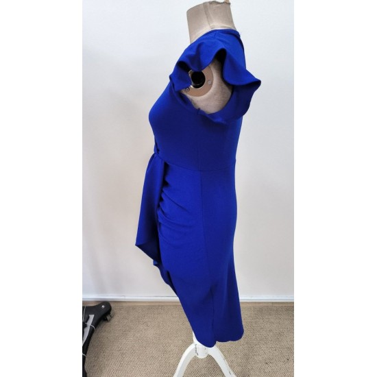 Kadın Kısa Fırfır Kollu Kruvaze Yakalı önden çapraz Detaylı Midi Janjan Krep Elbise , 31164