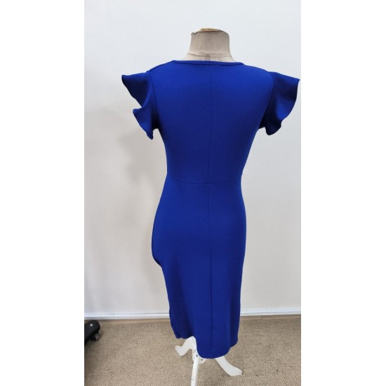 Kadın Kısa Fırfır Kollu Kruvaze Yakalı önden çapraz Detaylı Midi Janjan Krep Elbise , 31164