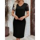 Kadın Kısa Kollu V Lazer Yaka Kesimli Kısa Ithal Krep Elbise , 31180