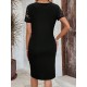 Kadın Kısa Kollu V Lazer Yaka Kesimli Kısa Ithal Krep Elbise , 31180