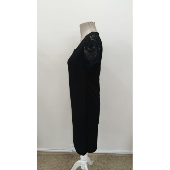 Kadın Kısa Kollu V Lazer Yaka Kesimli Kısa Ithal Krep Elbise , 31180