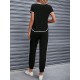 Kadın Kısa Kollu Yuvarlak Yakalı şerit Detaylı Viskon Iki Iplik Bluz Ve Pantolon Ikili Takım , 31177