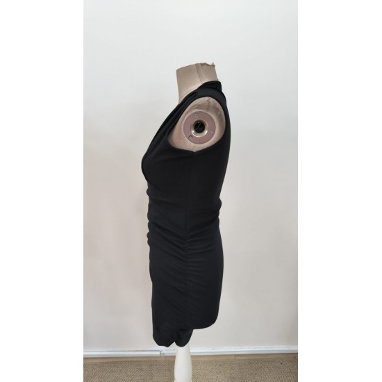 Kadın Askılı Kruvaze Yakalı Yandan Pile Detaylı Kısa Ithal Krep Elbise , 31175