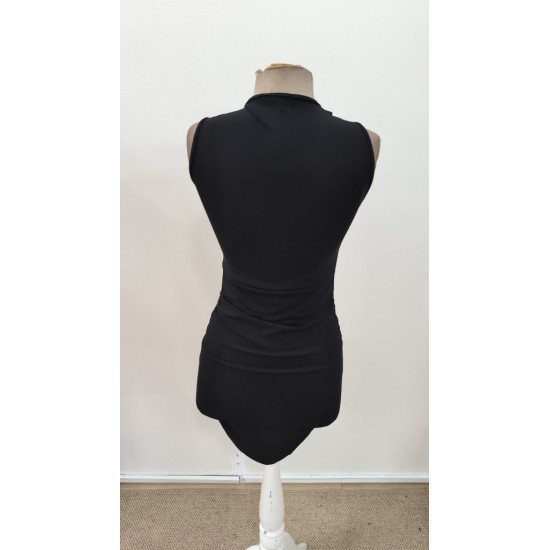 Kadın Askılı Kruvaze Yakalı Yandan Pile Detaylı Kısa Ithal Krep Elbise , 31175