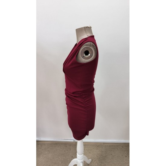 Kadın Askılı Kruvaze Yakalı Yandan Pile Detaylı Kısa Ithal Krep Elbise , 31174