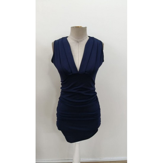 Kadın Askılı Kruvaze Yakalı Yandan Pile Detaylı Kısa Ithal Krep Elbise , 31173