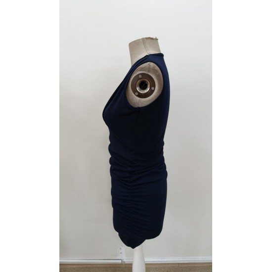 Kadın Askılı Kruvaze Yakalı Yandan Pile Detaylı Kısa Ithal Krep Elbise , 31173