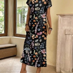 Kadın Kısa Kollu Bisiklet Yaka çiçek Desenli Uzun Süprem Elbise , 31170 Kadın Kısa Kollu Bisiklet Yaka çiçek Desenli Uzun Süprem Elbise , 31170