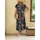 Kadın Kısa Kollu Bisiklet Yaka çiçek Desenli Uzun Süprem Elbise , 31170