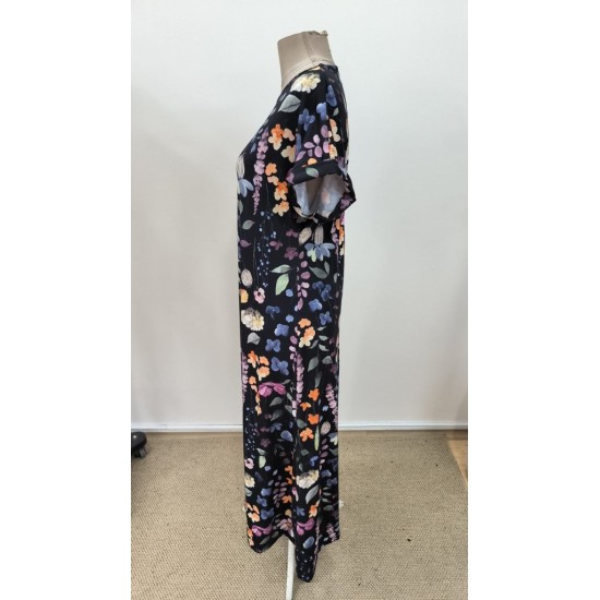 Kadın Kısa Kollu Bisiklet Yaka çiçek Desenli Uzun Süprem Elbise , 31170