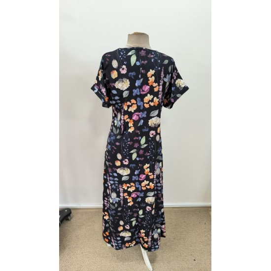 Kadın Kısa Kollu Bisiklet Yaka çiçek Desenli Uzun Süprem Elbise , 31170
