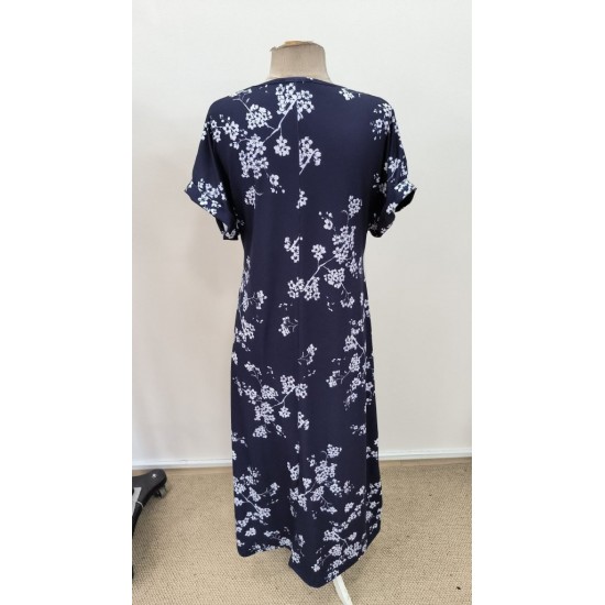 Kadın Kısa Kollu Bisiklet Yaka çiçek Desenli Uzun Süprem Elbise , 31169