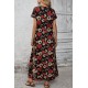 Kadın Kısa Kollu Bisiklet Yaka çiçek Desenli Uzun Süprem Elbise , 31168