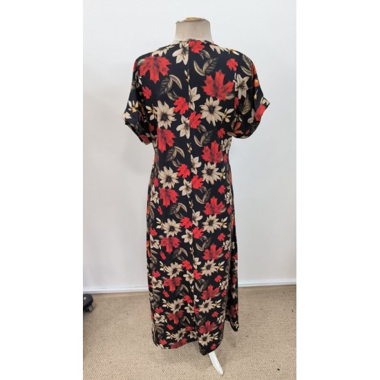 Kadın Kısa Kollu Bisiklet Yaka çiçek Desenli Uzun Süprem Elbise , 31168