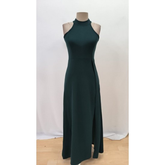 Kadın Kolsuz Halter Yaka Derin Yırtmaç Detaylı Tam Boy Ithal Krep Elbise, 31261