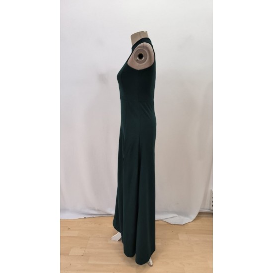 Kadın Kolsuz Halter Yaka Derin Yırtmaç Detaylı Tam Boy Ithal Krep Elbise, 31261