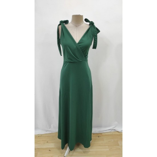 Kadın Askılı Omuzdan Bağlamalı Kruvaze Yakalı Uzun Yırtmaçlı Janjan Krep Elbise , 31257