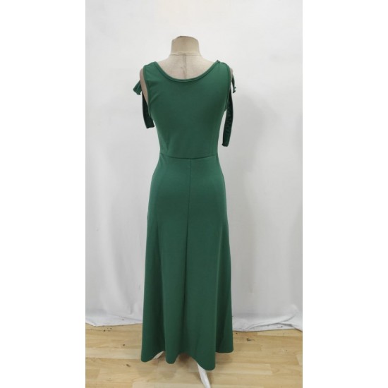 Kadın Askılı Omuzdan Bağlamalı Kruvaze Yakalı Uzun Yırtmaçlı Janjan Krep Elbise , 31257