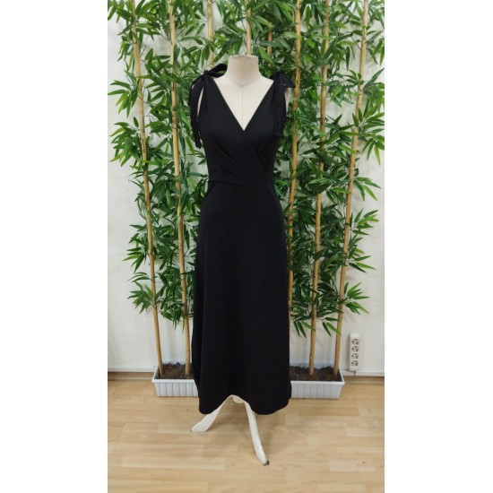 Kadın Askılı Omuzdan Bağlamalı Kruvaze Yakalı Uzun Yırtmaçlı Janjan Krep Elbise , 31255