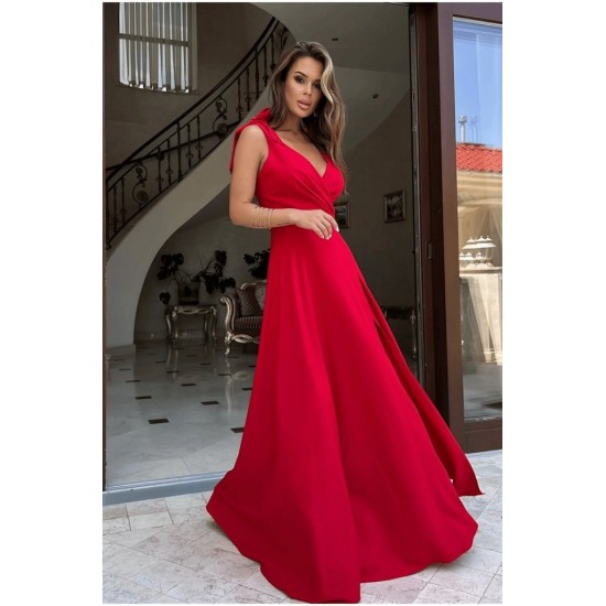 Kadın Askılı Omuzdan Bağlamalı Kruvaze Yakalı Uzun Yırtmaçlı Janjan Krep Elbise , 31254 Kadın Askılı Omuzdan Bağlamalı Kruvaze Yakalı Uzun Yırtmaçlı Janjan Krep Elbise , 31254