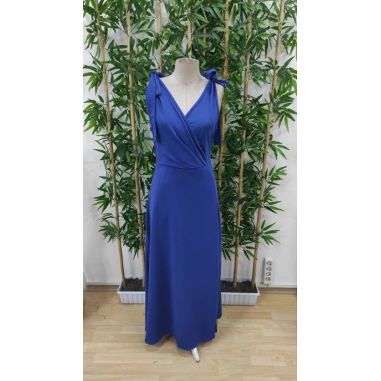 Kadın Askılı Omuzdan Bağlamalı Kruvaze Yakalı Uzun Yırtmaçlı Janjan Krep Elbise , 31253