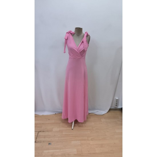 Kadın Askılı Omuzdan Bağlamalı Kruvaze Yakalı Uzun Yırtmaçlı Janjan Krep Elbise , 31252