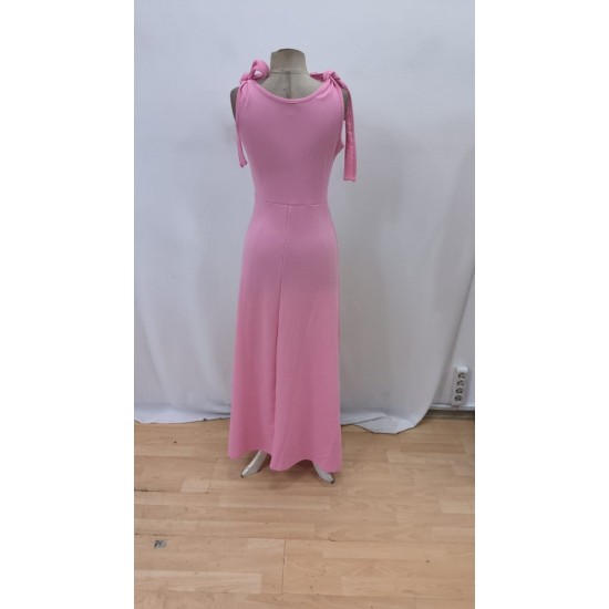 Kadın Askılı Omuzdan Bağlamalı Kruvaze Yakalı Uzun Yırtmaçlı Janjan Krep Elbise , 31252