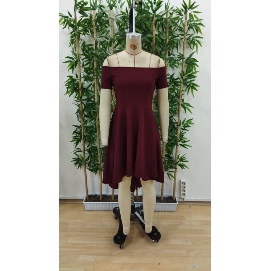 Kadın Kısa Kollu Madonna Yaka önü Kısa Arkası Uzun Ithal Krep Elbise, 31251