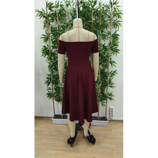 Kadın Kısa Kollu Madonna Yaka önü Kısa Arkası Uzun Ithal Krep Elbise, 31251