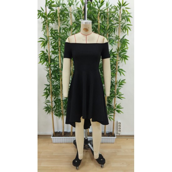 Kadın Kısa Kollu Madonna Yaka önü Kısa Arkası Uzun Ithal Krep Elbise, 31250