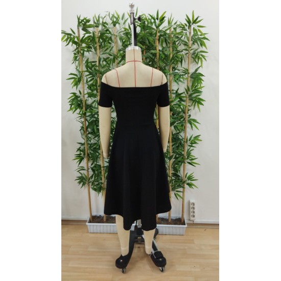 Kadın Kısa Kollu Madonna Yaka önü Kısa Arkası Uzun Ithal Krep Elbise, 31250