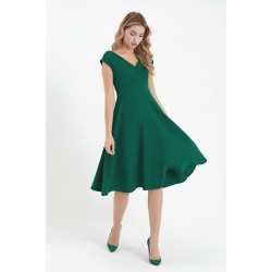 Kadın Kısa Kollu Kruvaze Yaka Eteği Volanlı Krep Elbise, 31249