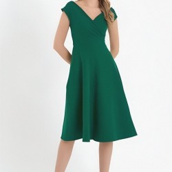 Kadın Kısa Kollu Kruvaze Yaka Eteği Volanlı Krep Elbise, 31249 Kadın Kısa Kollu Kruvaze Yaka Eteği Volanlı Krep Elbise, 31249