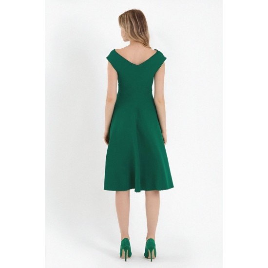 Kadın Kısa Kollu Kruvaze Yaka Eteği Volanlı Krep Elbise, 31249