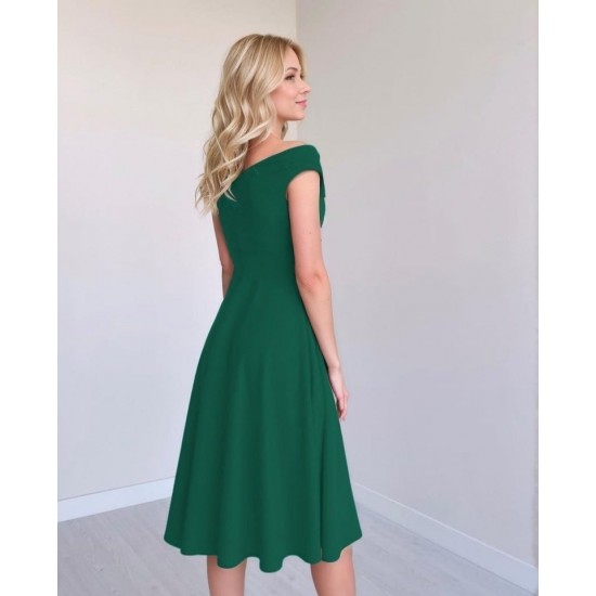 Kadın Kısa Kollu Kruvaze Yaka Eteği Volanlı Krep Elbise, 31249