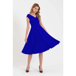 Kadın Kısa Kollu Kruvaze Yaka Eteği Volanlı Krep Elbise, 31248