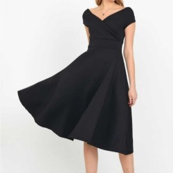 Düşük Omuz Eteği Pileli Krep Midi Boy Elbise, 31247 Düşük Omuz Eteği Pileli Krep Midi Boy Elbise, 31247