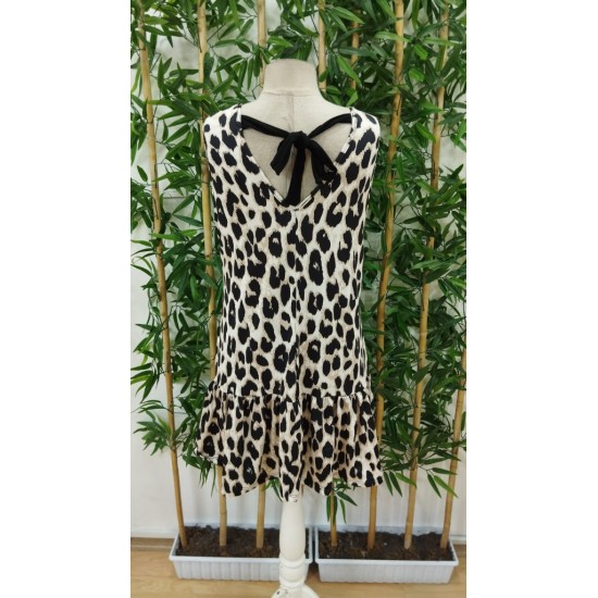 Kadın Kolsuz Sırttan Bağlamalı Fırfırlı Leopar Desenli Süprem Elbise , 31246