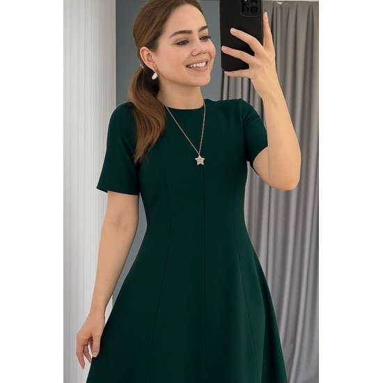 Kadın Kısa Kollu Bisiklet Yaka Maksi Boy Ithal Krep Elbise , 31244