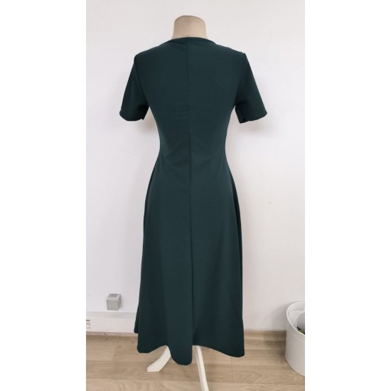 Kadın Kısa Kollu Bisiklet Yaka Maksi Boy Ithal Krep Elbise , 31244